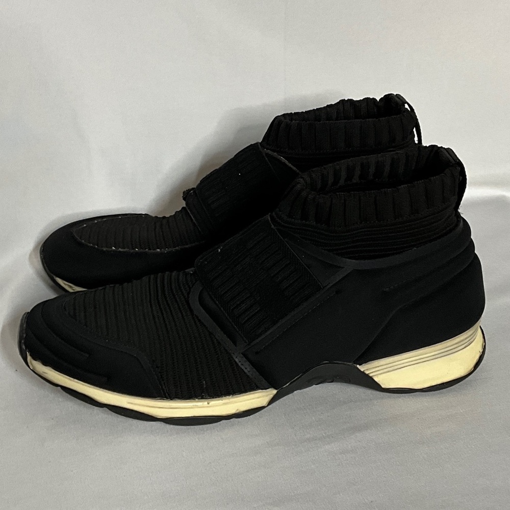 CHANEL Black and Cream Knit Sock High Top Sneakers